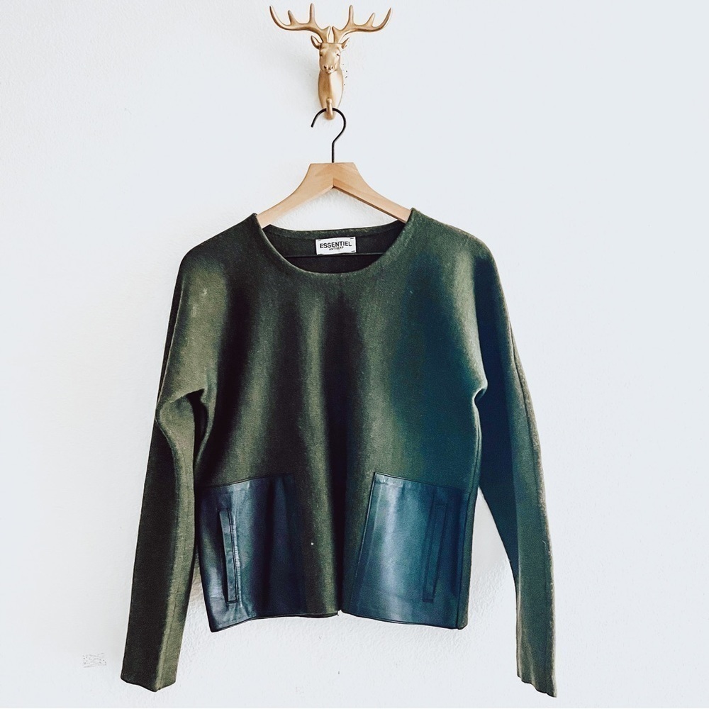 ESSENTIALS Women's Forrest Wool Blend Green Sweater Size Medium